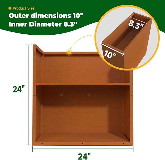 GZLVSOW Corten Steel Rectangular Planter for Outdoor Plants 24" x 10" x 24" Rusted Metal Outdoor Planter Box Spliced Flower Box with Partitions for Outside,Indoor,Garden (Corten, 24 * 10 * 24)