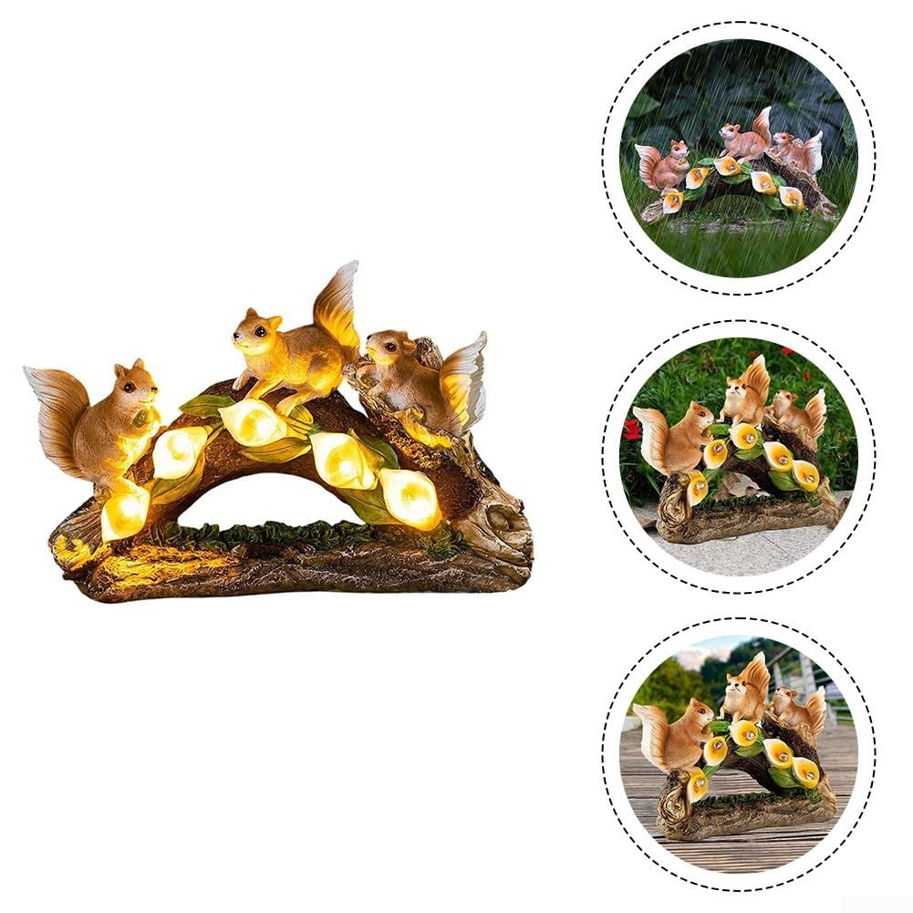 Outdoor Solar Squirrel Statue Resin Garden Decor Light Up Lawn Ornament Weatherproof Yard Art for Backyard Pathway Patio Night Glow(Three squirrels)