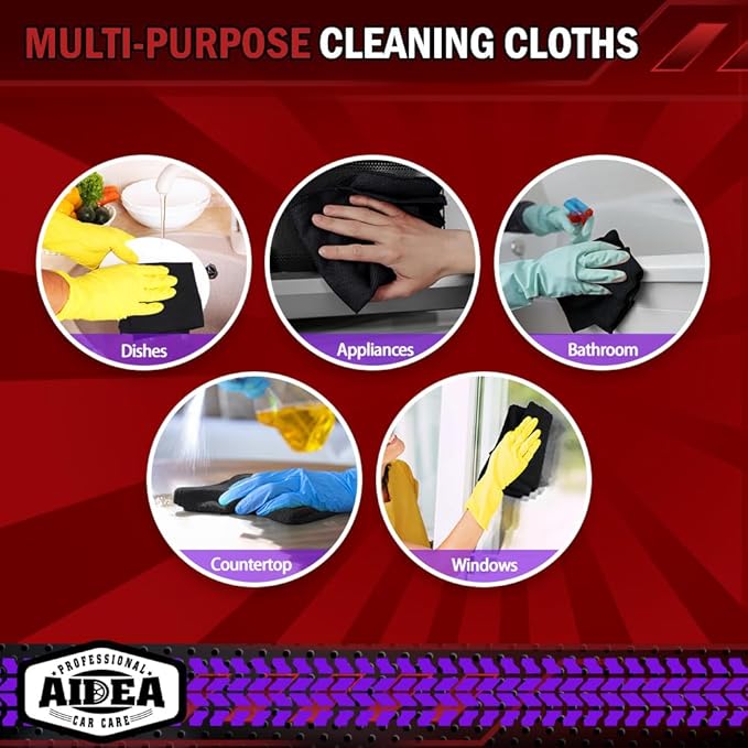 AIDEA Microfiber Cleaning Cloth Black 150PK, Microfiber Towels for Cars, Premium Car Cloths, Dusting Cloth Lint Free Cleaning Rags for SUVs, House, Kitchen, Window, Workshops,12×12"