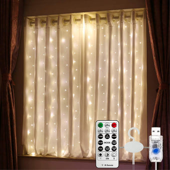 HXWEIYE Short Curtain Lights, 3.3x5FT 96LED USB, Remote, 8 Modes & Timer