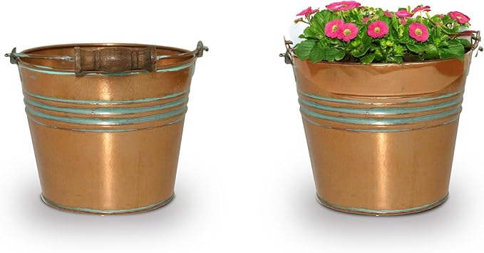 Headwind Vintage Collection - 6 Inch Vintage Copper Banded Planter with Handles – Galvanized Bucket Planter - Decorative Small Planters for Indoor Plants & Outdoor Use by Robert Allen