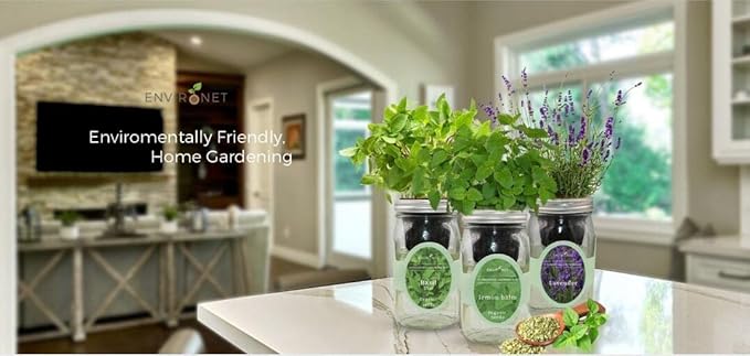 Environet Hydroponic Herb Growing Kit Set, Self-Watering Mason Jar Herb Garden Starter Kit Indoor, Windowsill Herbs Garden. Grow Your Own Herbs from Organic Seeds (Mint, Sage, Oregano)