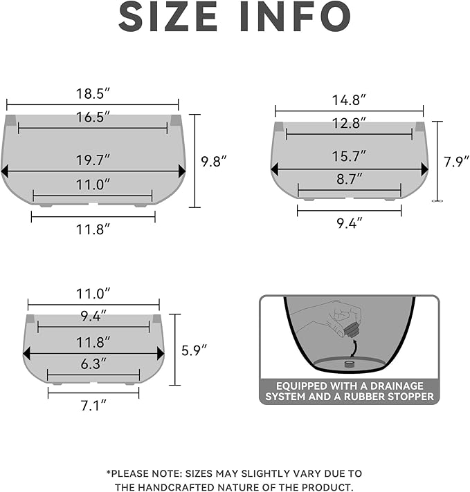 Kante 19.6",15.7",11.8" Dia Round Concrete Planters Set of 3, Outdoor Indoor Garden Plant Pots with Drainage Hole and Rubber Plug, Modern Curvaceous Design, Pure White
