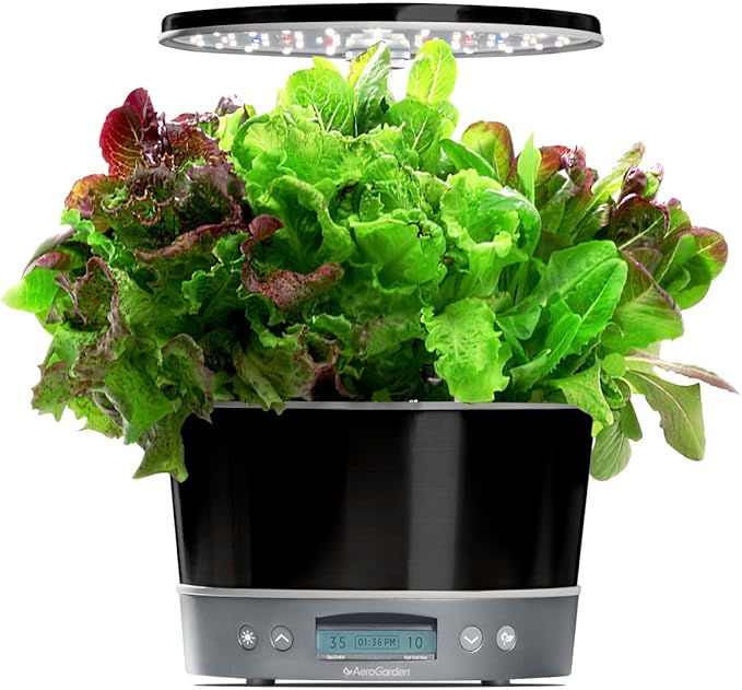AeroGarden Harvest Elite 360 Indoor Garden Hydroponic System with LED Grow Light and Herb Kit, Holds up to 6 Pods, Platinum
