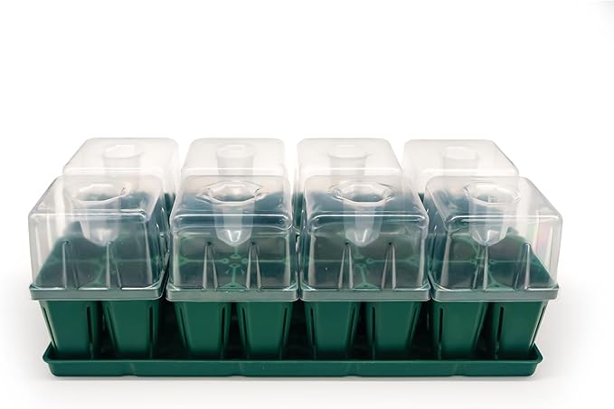 Vego garden Seedling Suite Products, 8 Pack Jumbo Seedling Trays with Seedling Tray Lids and 10" x 20" Bottom Watering Trays