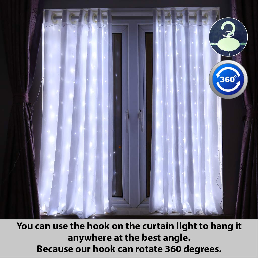HXWEIYE Short Curtain Lights, 3.3x5FT 96LED, Battery Powered, Timer