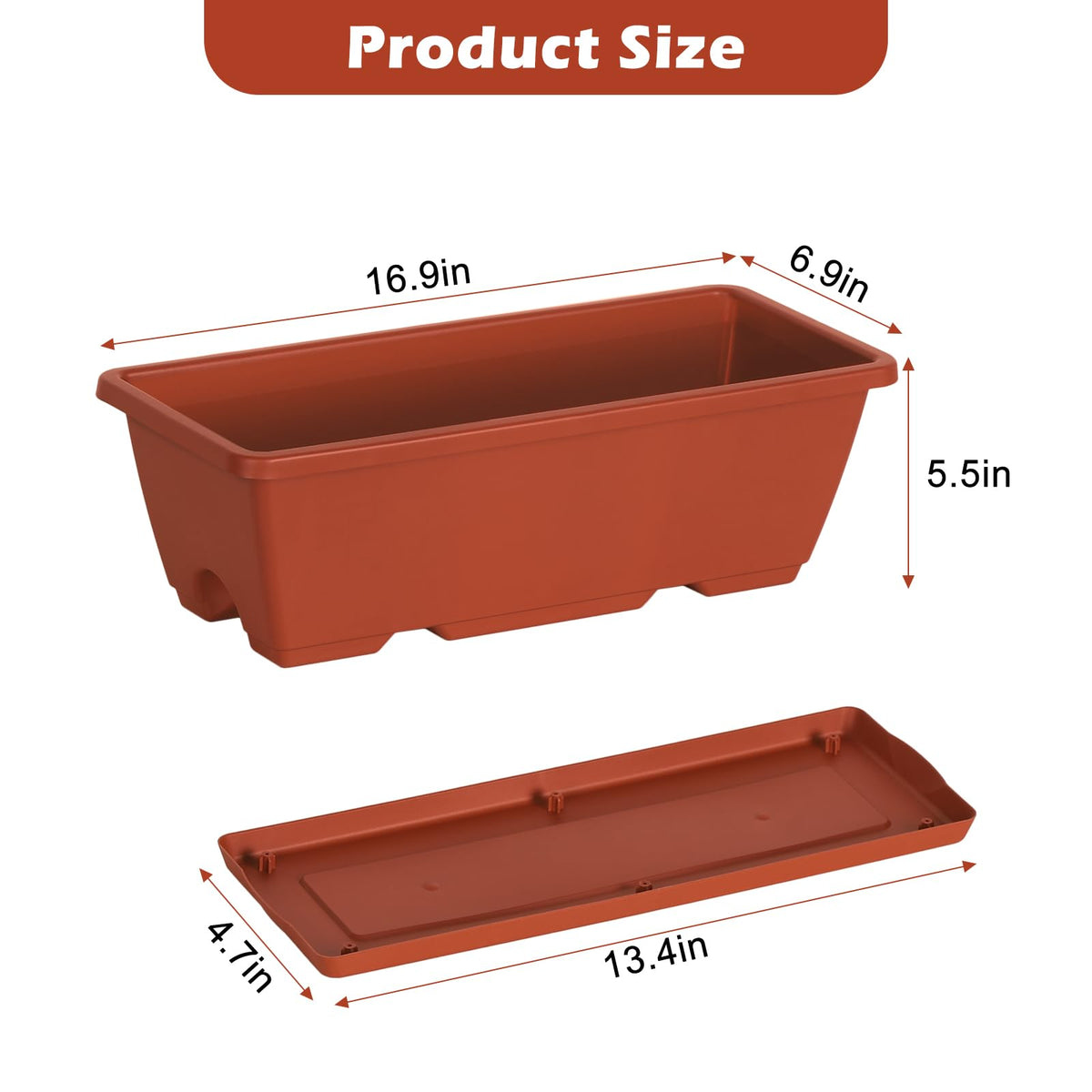 CADUKE Railing Planter Box, Deck Railing Flower Boxes 16.9 Inches Red