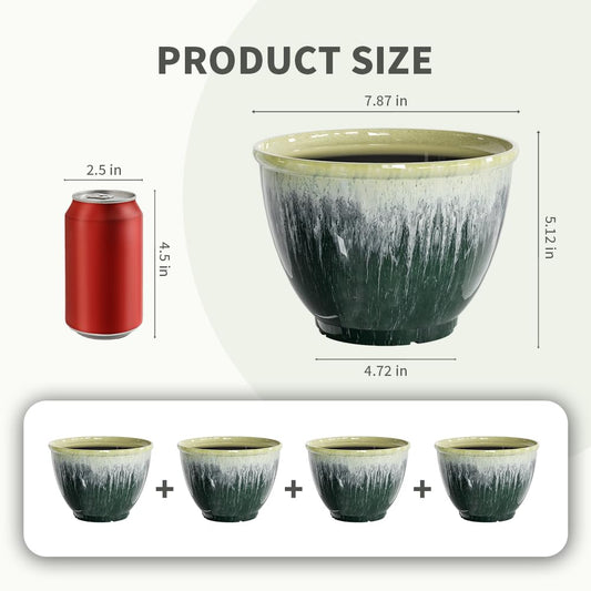 8Inch Plastic Glazed Plant Pots for Plants with Drainage for Home Garden