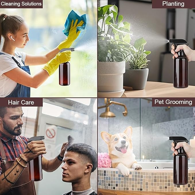 Spray Bottles 16.9oz Plastic Spray Bottle for Hair Mist/Stream Heavy Duty Empty Spray Bottles for Cleaning Solutions, Plants (16.9oz-Brown)