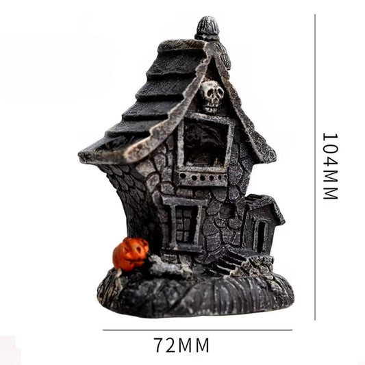 Halloween Miniatures Fairy Garden House Accessories Set Fairy Garden Figurines Mini Town Decor Vintage Retro Statue Ornament Outdoor Decoration (Type B with Light)