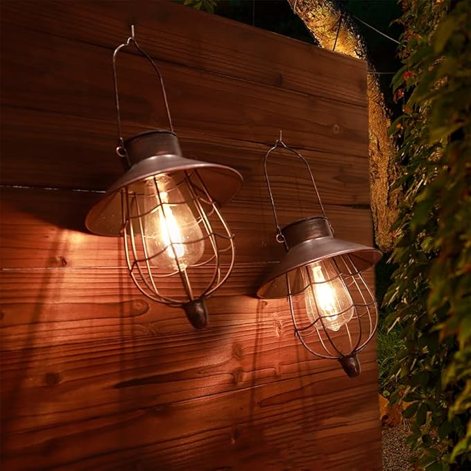 YAKii 6 Pack Solar Lantern Hanging Waterproof Outdoor Metal Solar Lamp with Warm White Light Decorate for Yard Garden Pathway Patio Porch (Antique Copper)