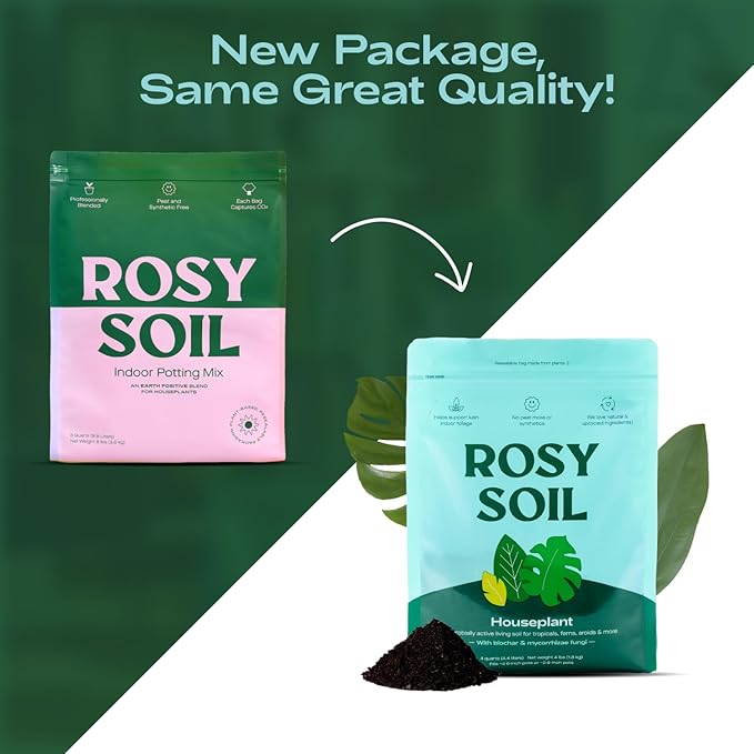 Rosy Soil Indoor Potting Soil for House Plants - Organic Potting Soil Mix for Indoor Plants - Enriched w/Root-Boosting Biochar for Foliage Plants, Flowers, Herbs - Peat Free, Less Prone to Gnats - 4qt