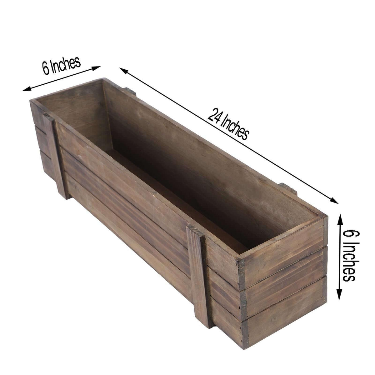 Efavormart 24"x6" Smoked Brown Rectangle Wood Planter Box with Plastic Liner, DIY Rustic Wooden Window Box for Wedding Table Centerpieces and Farmhouse Party Decor