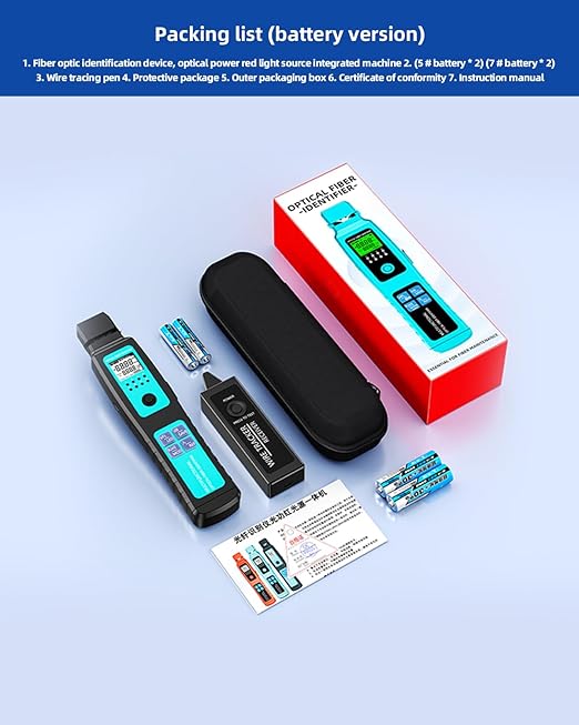 Buacoz Fiber Optic Identifier with Power Meter & Red Light Source Battery-Powered, -70-10dBm, 5-in-1 Clamp, Cable Tracer, Direction Finder for Single-Mode & Multi-Mode Fibers