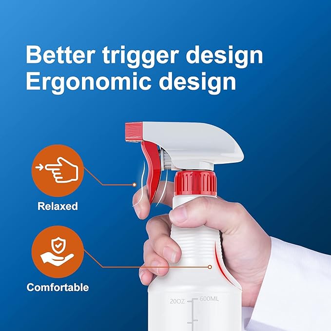 Veco Spray Bottle (5 Pack,24 Oz) with Measurements and Adjustable Nozzle(Mist & Stream Mode), HDPE Plastic Spray Bottles for Cleaning Solution, Household/Commercial/Industrial Use, No Leak and Clog