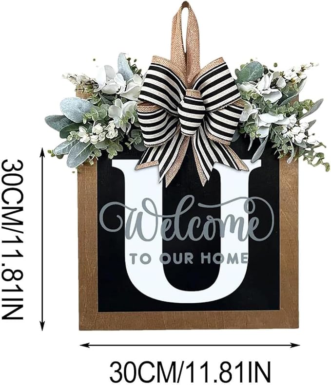 Last Name All Year Wreath, for Front Doors, Spring, Fall, 26 Last Name Letters All Year Round Wreaths, Suitable for Wedding Decorations, Home Porches, Farmhouses, Yards, Garden Decorations, Gifts (U)