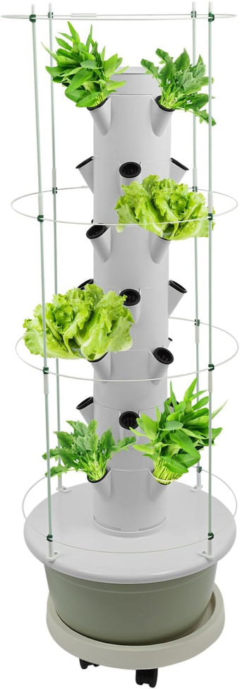 Hydroponic Growing System, 28-Plant Vegetable Planter Tower Climbing Trellis, Outdoor Indoor Garden Vertical Planter Germination Kit with Water Pump, Intelligent Water Circulation & Timer Function