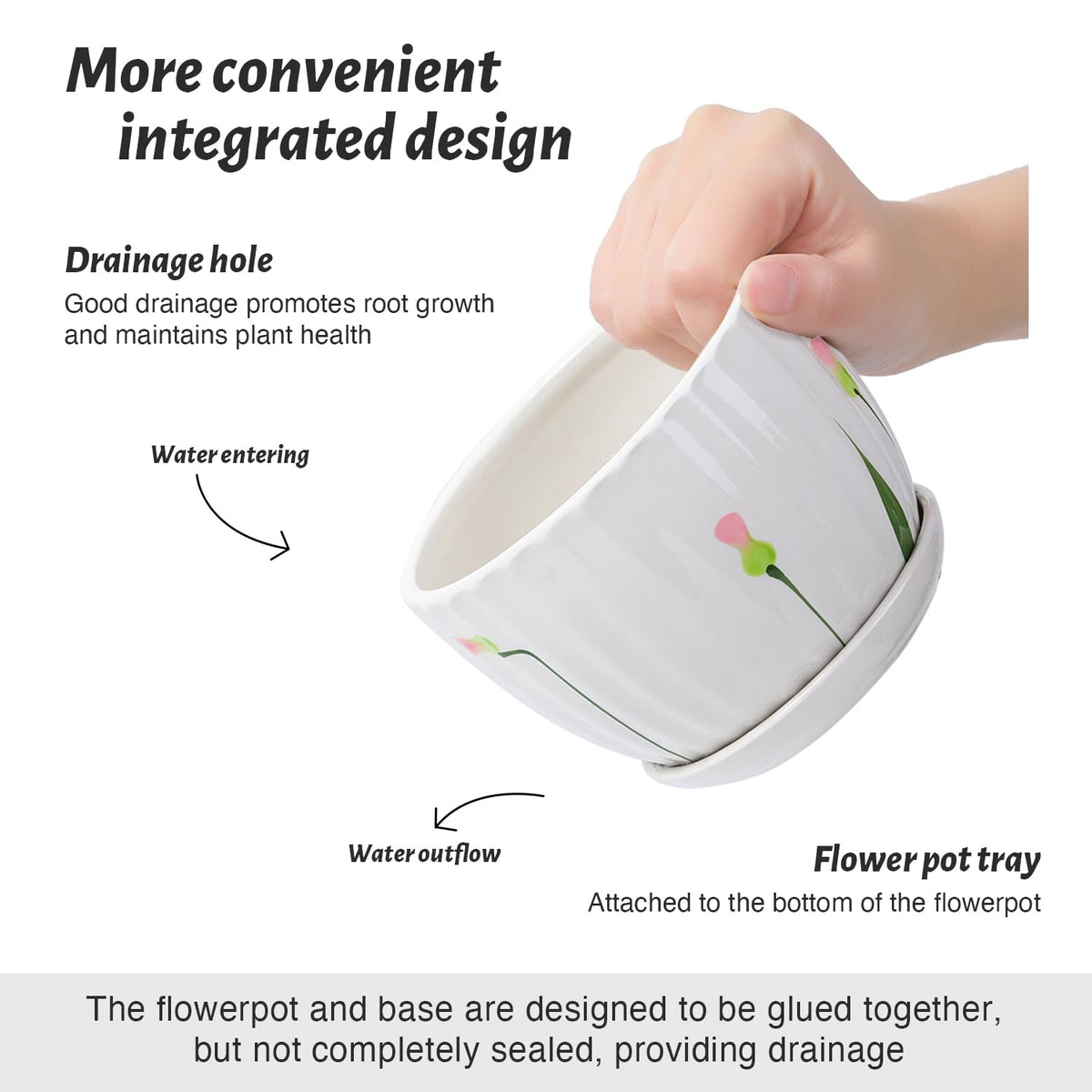 STHIE 4/5/6 Inches White Ceramic Plant Pots with Drainage Holes and Saucer