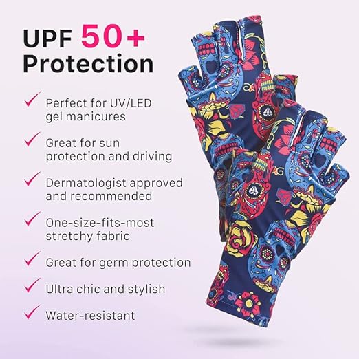 ManiGlovz - The Original UPF 50+ UV Light Protective Nail Gloves for Women, Gold Rush