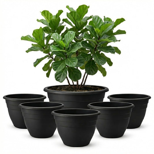 RooTrimmer 6 Pack 20 Inch Large Plant Pots Outdoor,Heavy Duty Plastic Planters with Drainage Holes,Lightweight Black Flower Pots for Indoor Outdoor Plants,Patio,Garden & Trees