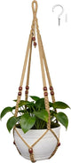 HOREAKHJ 35 Inch Macrame Plant Hanger, Large for up to 15 Inch Pot Extra Long Hanging Planter Holder Basket with Wood Beads for Indoor Outdoor Home Decor (Brown, 1-Pack)