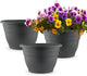 RooTrimmer 3 Pack 11 Inch Plant Pots with Drainage Hole and Plug, Durable Plastic Flower Pots for Indoor & Outdoor Plants, Elegant Mordern Plant Pots Perfect for Herbs, Flowers & Succulents, Gray