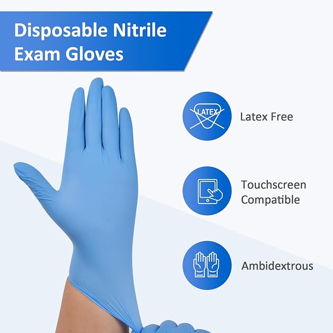 Schneider Nitrile Exam Gloves, Blue, 4 mil, Powder-Free, Latex-Free, for Medical Exam, Cleaning and Food Prep, Non-Sterile