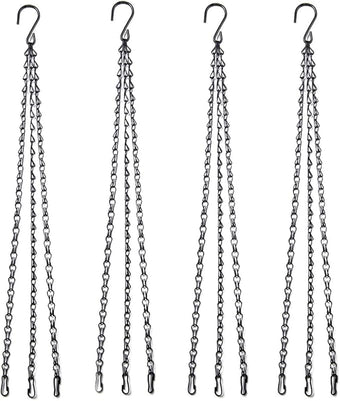 Flower Pot Chain 24 Inch Hanging Flower Basket Galvanized Replacement Chain 3 Point Garden Plant Hanger (4pcs(Black))