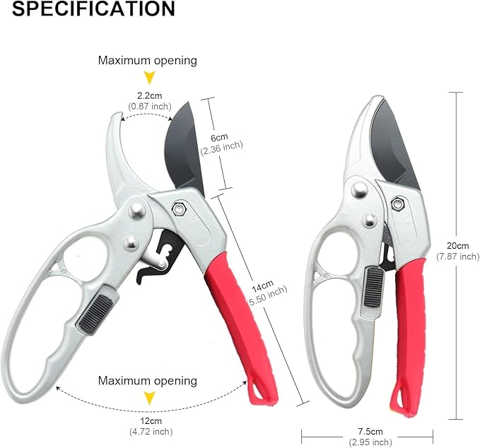 Ultra Sharp Germany Steel Pruning Shears - Cuts 3X Easier, Weak Hand Arthritis Snips, Rust-Resistant, Effortlessly 1-Inch Cut Capacity Garden Scissors, Ergonomic Handle (Red)
