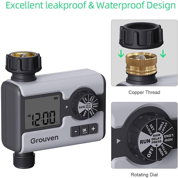 Programmable Garden Sprinkler Timer – Digital Hose Faucet Watering Controller with Brass Inlet, Rain Delay & Manual Mode – Automatic Irrigation System for Lawn & Outdoor Plants