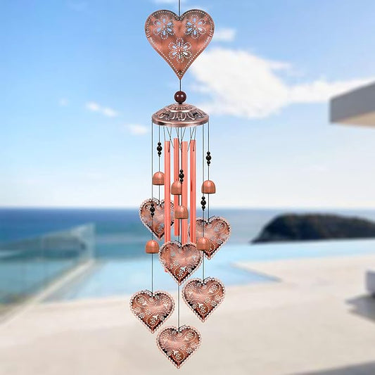 Heart Shape Wind Chimes for Garden, Gifts for Mom, Home, Balconies, Rooms, Patio, Indoor, Outdoor Heart Decoration, Hearts Shape Wind Catcher, Red Copper Memorial Wind Bells, Hearts Wind Chimes Decor