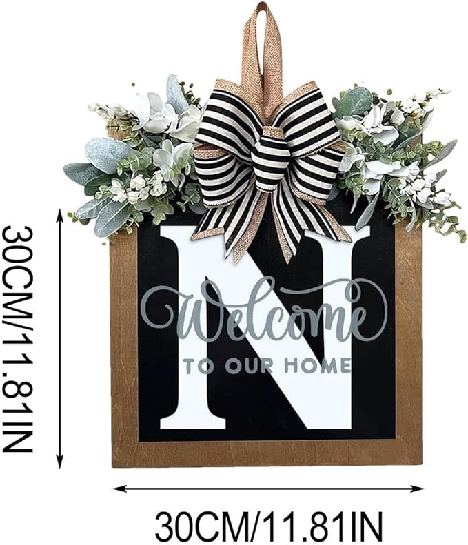Last Name All Year Wreath, for Front Doors, Spring, Fall, 26 Last Name Letters All Year Round Wreaths, Suitable for Wedding Decorations, Home Porches, Farmhouses, Yards, Garden Decorations, Gifts (N)