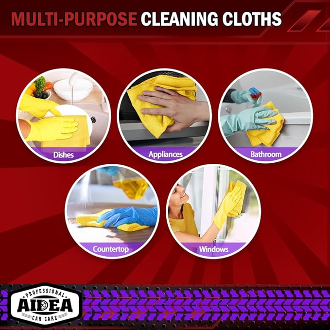 AIDEA Microfiber Cleaning Cloth, 20PK, Microfiber Towels for Cars, Premium All Purpose Car Cloths, Dusting Cloth Cleaning Rags, Absorbent Towels for SUVs, House, Kitchen, Window, 12"×12", Yellow