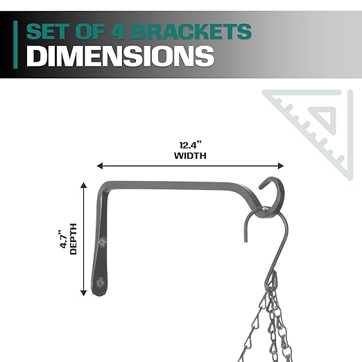 2WAYZ Plant Hanger Bracket for Outdoor - Heavy Duty Hanging Plant Hooks - Forged Wrought Iron Flower Pot Hangers - Black Hanging Hooks for Bird Feeders, Planters, Lanterns - Set of 4