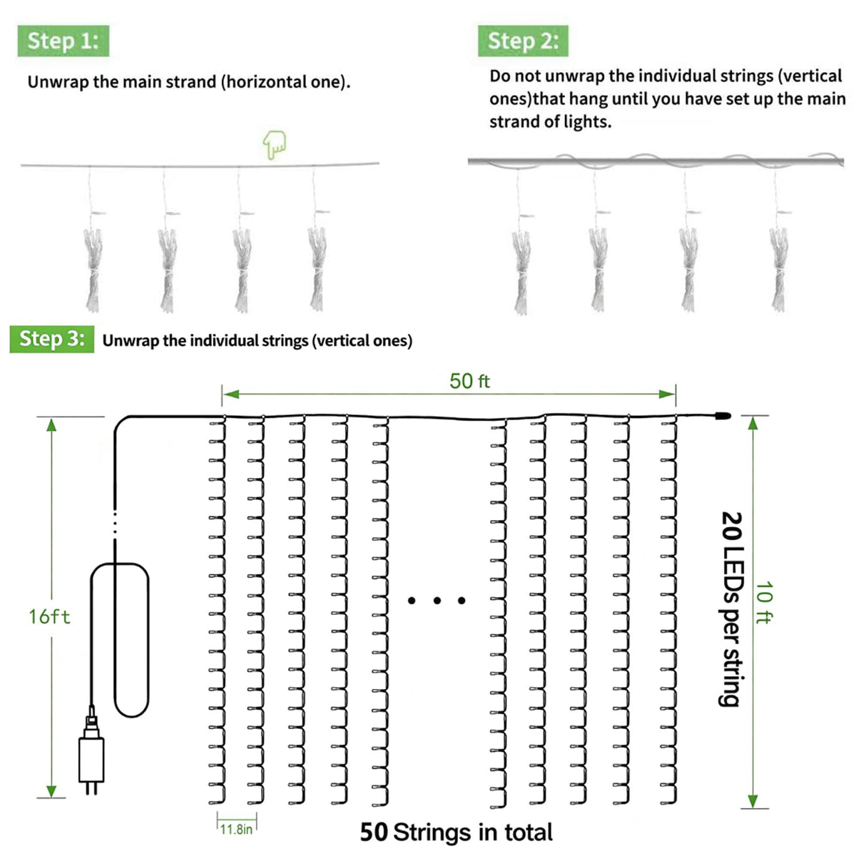 Solhice LED Curtain Lights Outdoor 50ft x10ft, 1000 LED Plug in Hanging String Lights Indoor Bedroom, Twinkle Light Backdrop for Outside Wedding Decor, Warm White (Not Connectable)