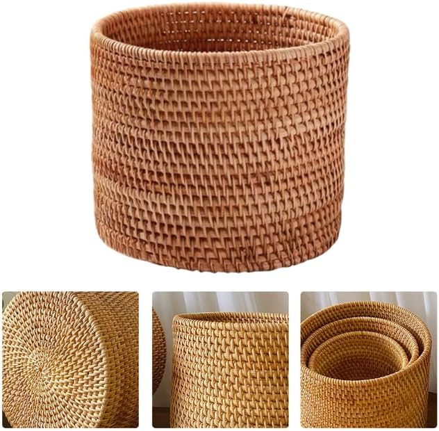Baskets Wicker Woven Storage Rattan Round Can Trash Fruit Seagrass Empty Bread Large Laundry Planter Blankets (20X20CM)