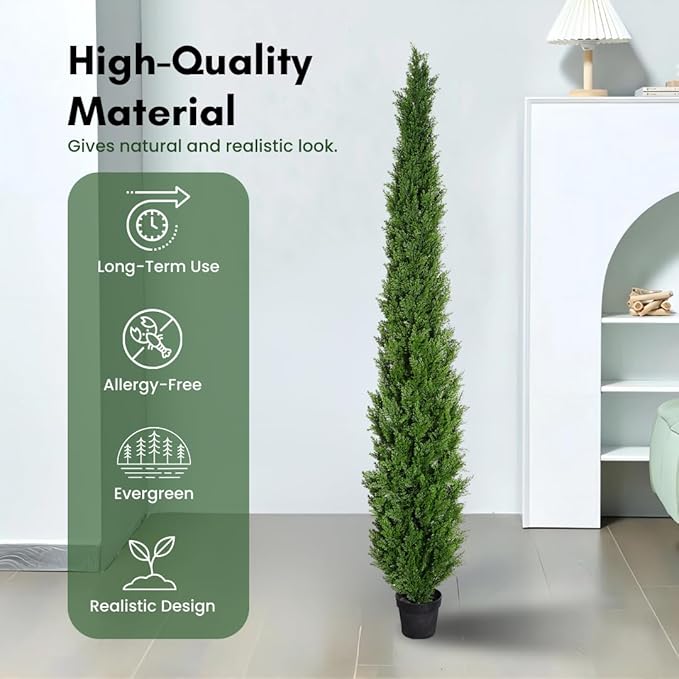 8 Feet Pre-Potted Evergreen Outdoor Artificial Cedar Tree for Front Porch Decor, Outdoor Entryway Decor Fake Tree, Tall Faux Tree with UV Resistant Coating (2 Pack)