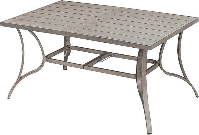 Patio Dining Table for 6, All Weather Outdoor Dining Table with Umbrella Hole, 59.8" x 35.8" Rectangle Patio Table, 6 Person Aluminum Outdoor Patio Table for Deck, Garden Poolside, Limed Oak