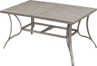 Patio Dining Table for 6, All Weather Outdoor Dining Table with Umbrella Hole, 59.8" x 35.8" Rectangle Patio Table, 6 Person Aluminum Outdoor Patio Table for Deck, Garden Poolside, Limed Oak