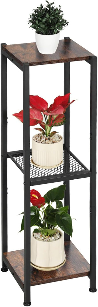 Dipion Extra Tall Plant Stand Indoor,40 Inch Plant Stands,3 Tier Metal Plant Stand with Heavy Duty Wood and Metal Mesh Shelf,Rustic Brown and Black