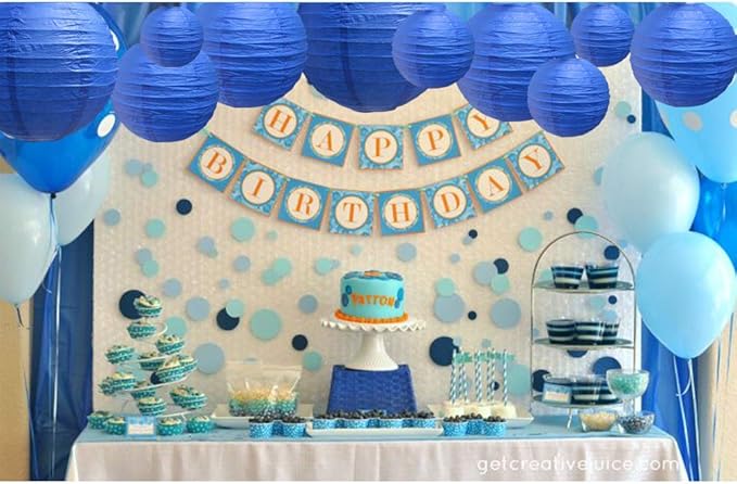 BEISHIDA Dark Blue Round Paper Lanterns Decorative Hanging Asia Chinese Japanese Paper Lanterns Lamp for Birthday Wedding Baby Bridal Shower Hannukah Home Decor Party Decoration（10 Packs）
