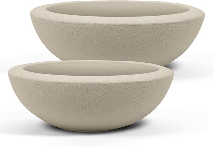 ARBORA 21" and 26” Santorini Bowls with Classic Cream Finish - Polyresin Indoor and Outdoor Planters, Durable, Weatherproof, Lightweight, Large Plant Pots for Patio, Garden, Deck
