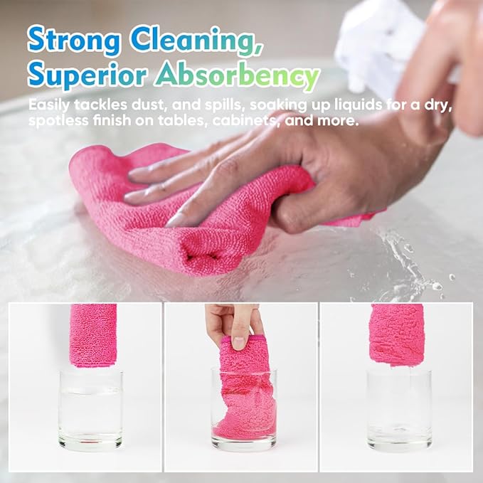 HOMEXCEL Microfiber Cleaning Cloth 20 Pack 11.5 x 11.5 Inch Microfiber Towels for Cars Ultra Absorbent Cleaning Rags Lint Free Cleaning Towels for Household Kitchen, Window Car Pink
