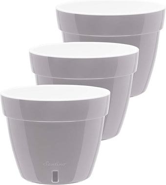 DECOPOTS - 3 Pack - Self Watering Planter - Modern Flower Pot with Water Level Indicator - 5.5" Tall - for All House Plants, Flowers, Herbs (Diameter 7.1", Grey - White)