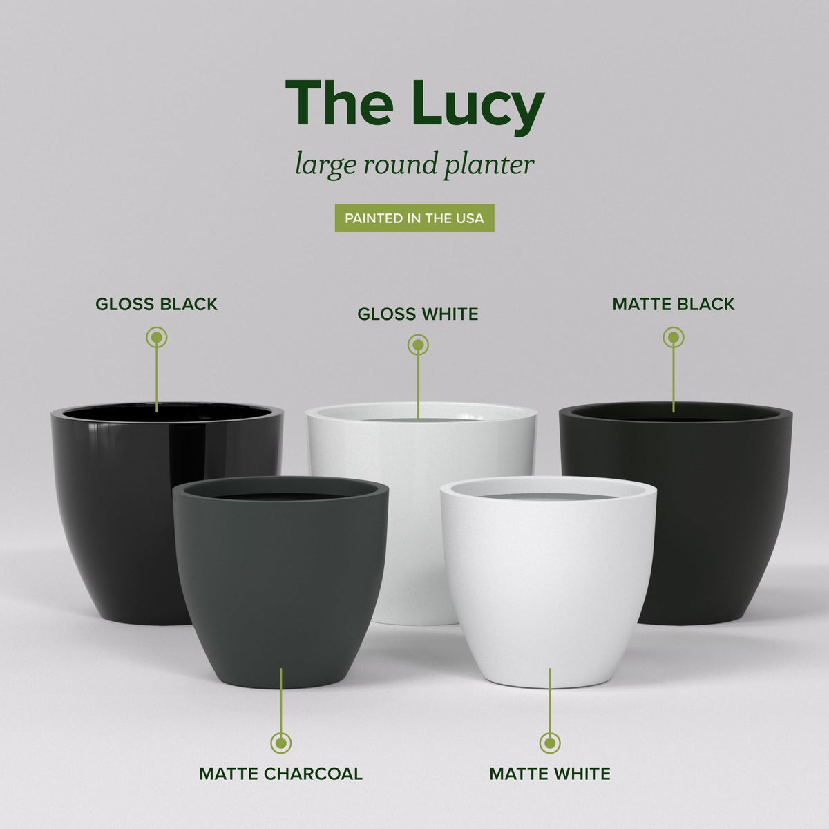 Greenline Lucy Large Round Fiberglass Planter, Tall Modern Indoor/Outdoor