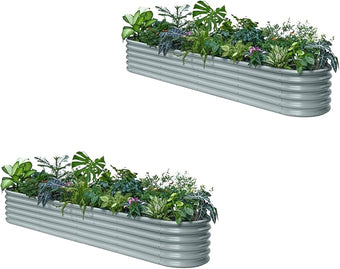 2-Pack Galvanized Raised Garden Bed 10x2x1.5 | 8x4x1.5 ft, 18" Tall Metal Planter Boxes Outdoor for Herb Vegetable, Modular Raised Flower Bed for Gardening with Zn-Al-Mg Coated - Brooklyn Grey