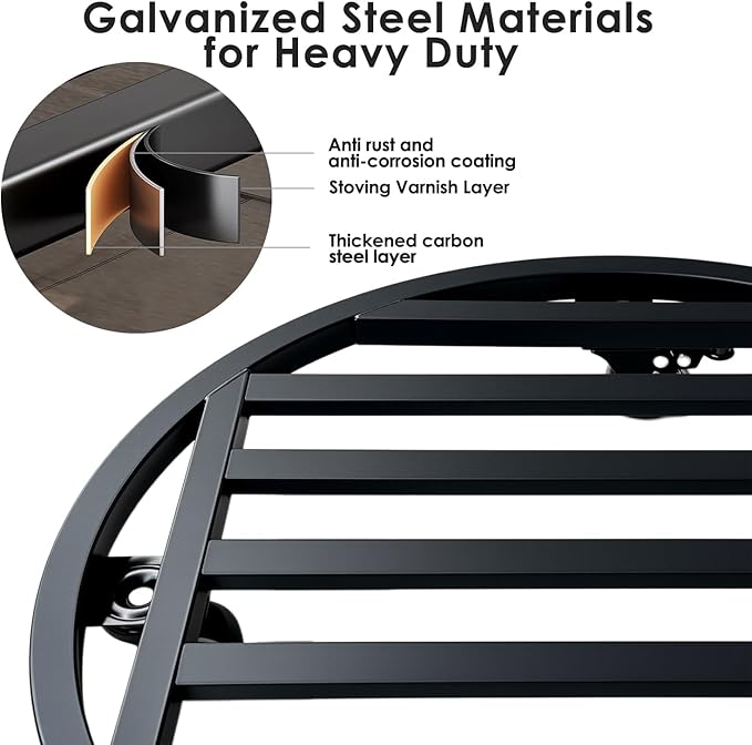 Hongsane 22" Round Plant Stand with Wheels Heavy Duty,Large Metal Plant Caddy Indoor Outdoor Use,Rolling Plant Dolly with Industrial Casters,Rust-Proof Black Plant Tray for Large Planters Pots,1-Pack