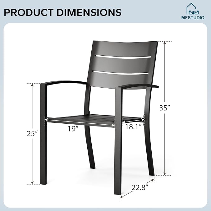 MFSTUDIO Patio Dining Chairs Set of 2, Stackable Metal Outdoor Chairs Set, Outdoor Wrought Iron Dining Chairs for Bistro Balcony Deck Yard, Black