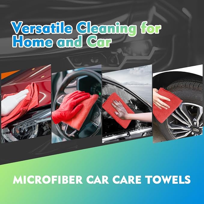 HOMEXCEL Red Microfiber Cleaning Cloth 12 Pack, 12.5 x 12.5 inch Microfiber Towels for Cars, Ultra Absorbent Car Washing Cloth, Lint Free Streak Free Cleaning Rags for Car, Kitchen, and Window