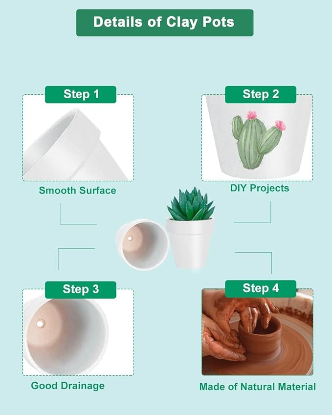 vensovo 48 Pcs 2" Tiny Terracotta & Terra Cotta Pots with Drainage - White Small Mini Clay Ceramic Pottery Planter Ideal for Indoor/Outdoor Plants, Crafts, Wedding Favors